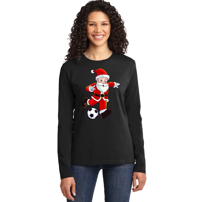 Soccer Christmas Santa Claus Funny Boy Girl Xmas Ladies Long Sleeve Shirt