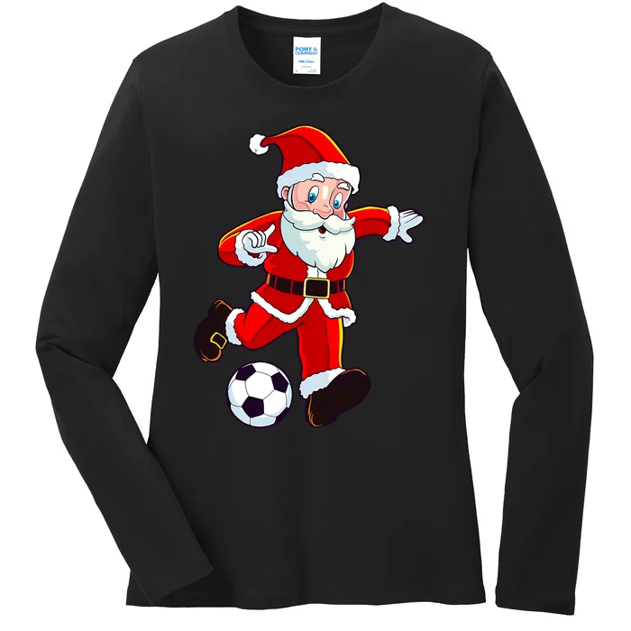 Soccer Christmas Santa Claus Funny Boy Girl Xmas Ladies Long Sleeve Shirt