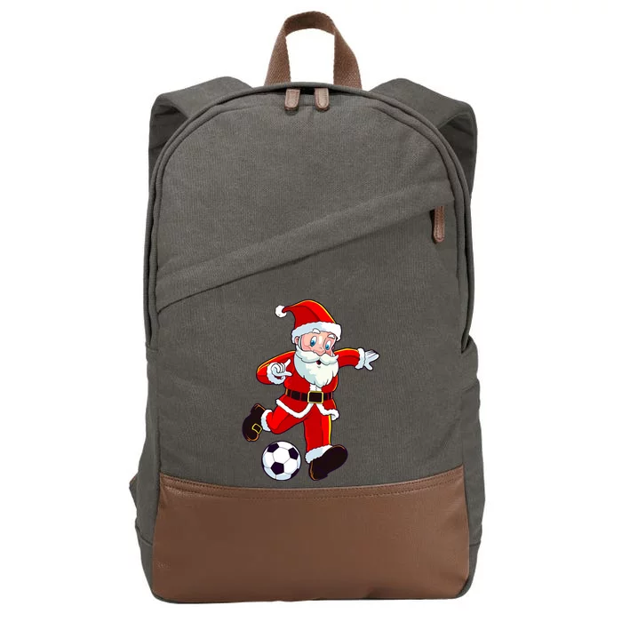 Soccer Christmas Santa Claus Funny Boy Girl Xmas Cotton Canvas Backpack