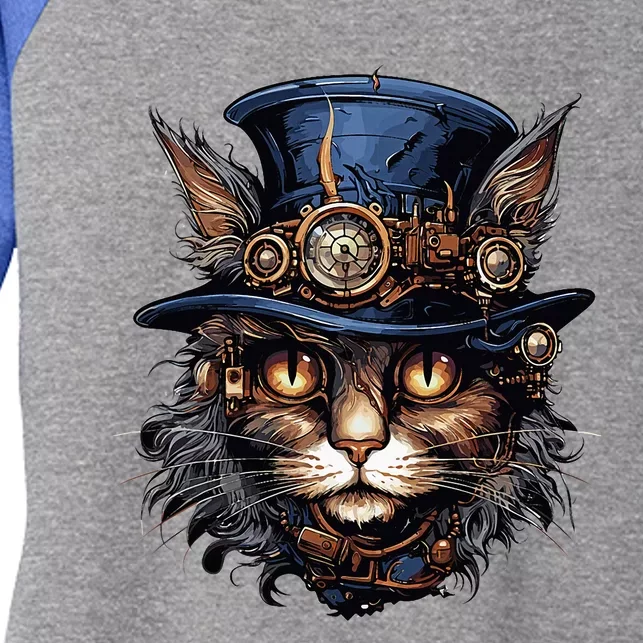 Steampunk Cat Women's Tri-Blend 3/4-Sleeve Raglan Shirt