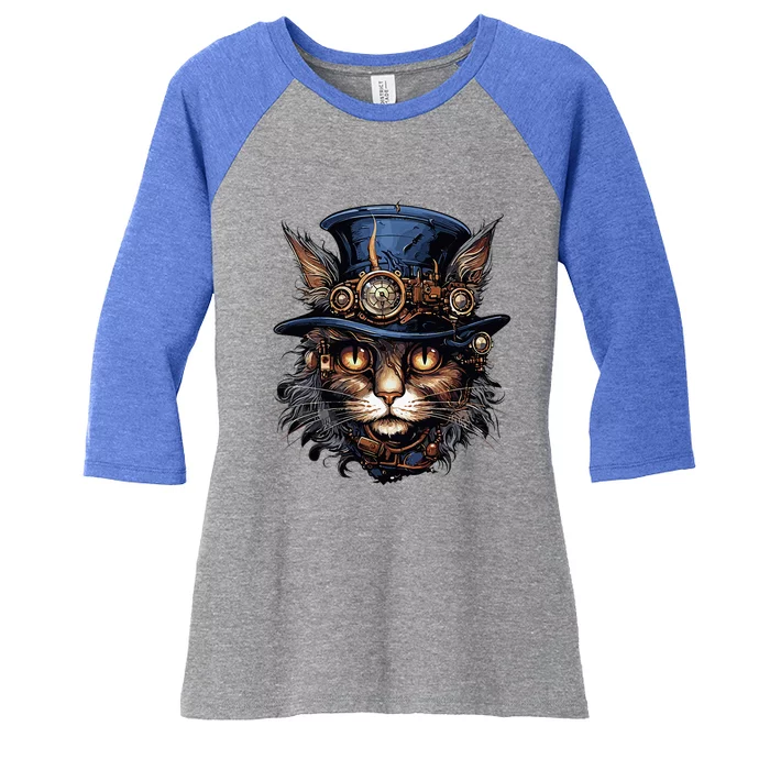 Steampunk Cat Women's Tri-Blend 3/4-Sleeve Raglan Shirt