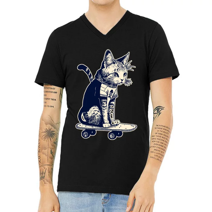 Skate Cat V-Neck T-Shirt