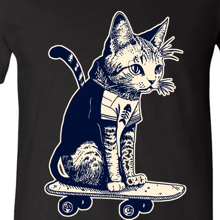 Skate Cat V-Neck T-Shirt