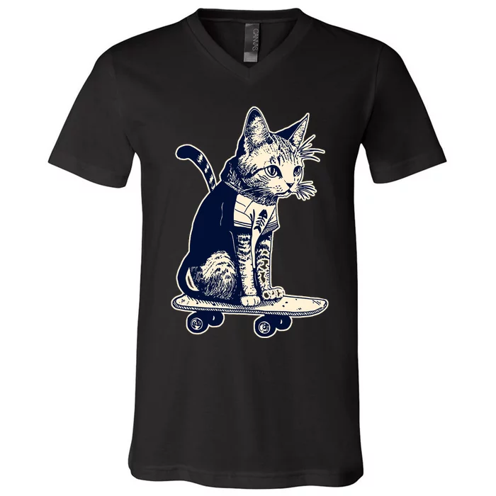 Skate Cat V-Neck T-Shirt