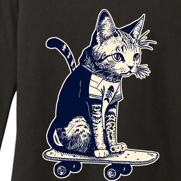 Skate Cat Womens CVC Long Sleeve Shirt