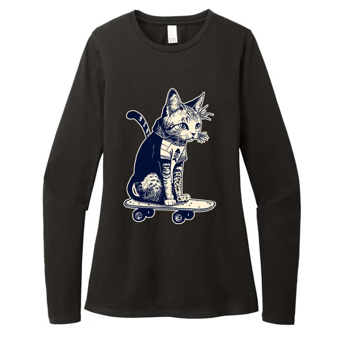 Skate Cat Womens CVC Long Sleeve Shirt