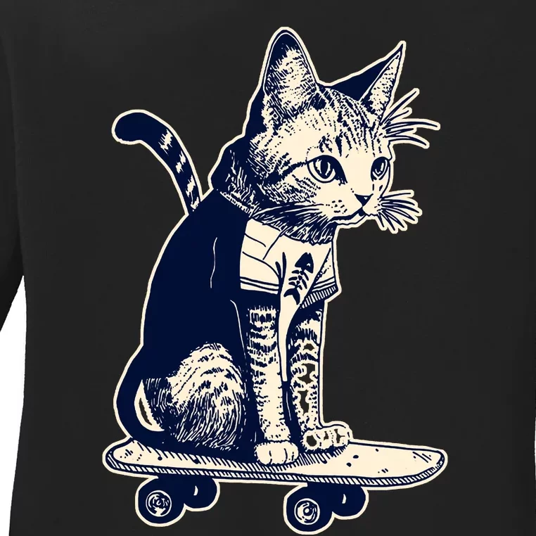 Skate Cat Ladies Long Sleeve Shirt