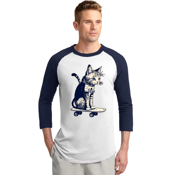 Skate Cat Baseball Sleeve Shirt