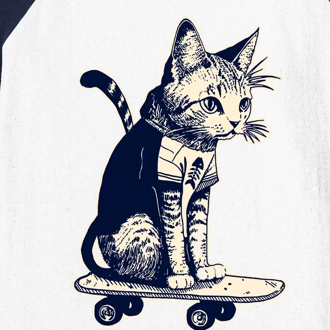 Skate Cat Baseball Sleeve Shirt