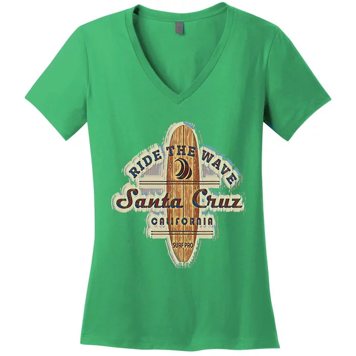 Santa Cruz Surfer Surfboard Vintage Women's V-Neck T-Shirt