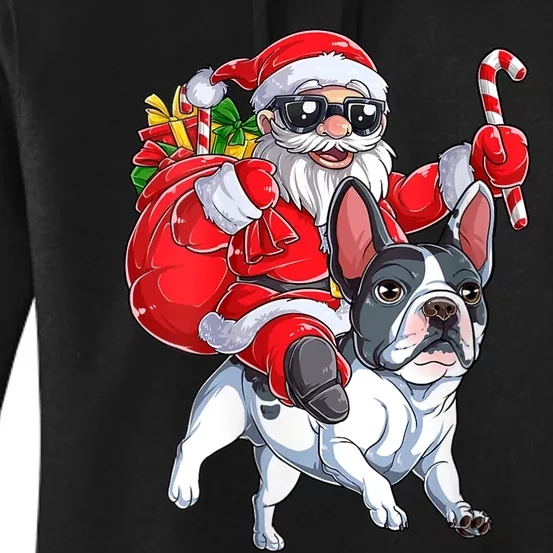 S Christmas Santa Claus Riding French Bulldog Xmas S Dog Vneck Women's Pullover Hoodie