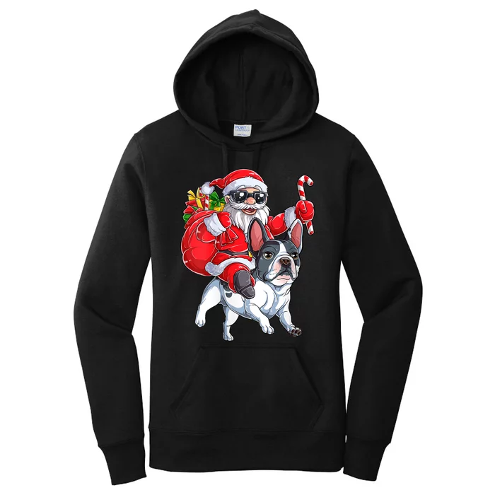 S Christmas Santa Claus Riding French Bulldog Xmas S Dog Vneck Women's Pullover Hoodie