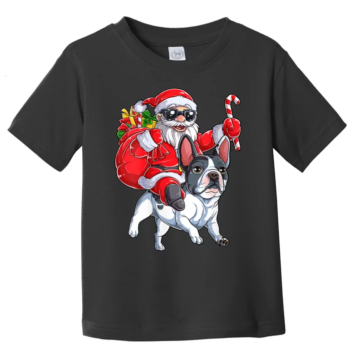 S Christmas Santa Claus Riding French Bulldog Xmas S Dog Vneck Toddler T-Shirt