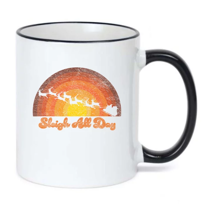 Santa Claus Sleigh All Day Retro Sunset Christmas Design Gift Black Color Changing Mug