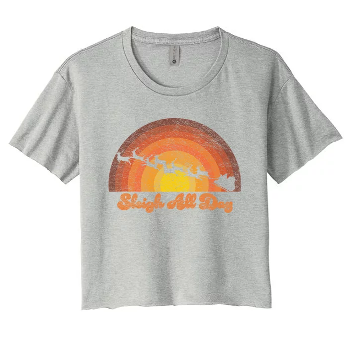 Santa Claus Sleigh All Day Retro Sunset Christmas Design Gift Women's Crop Top Tee