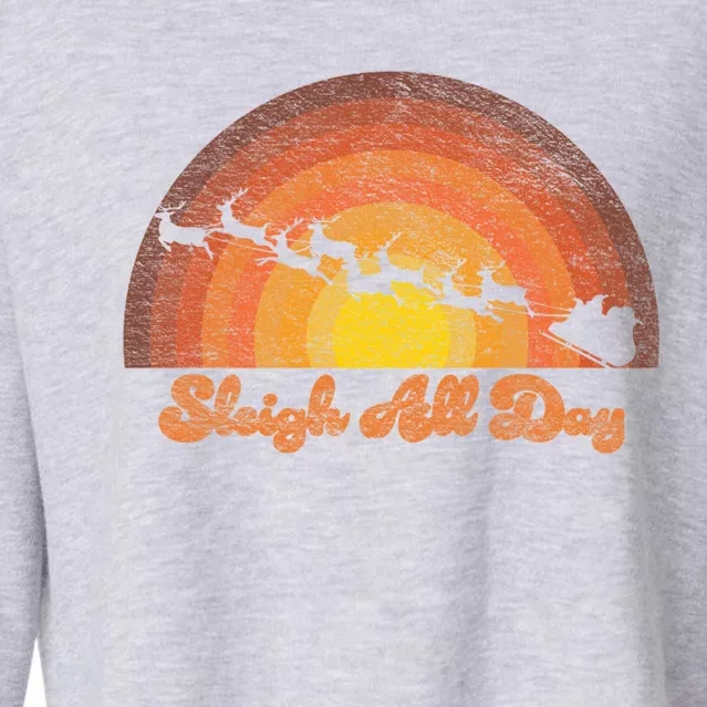 Santa Claus Sleigh All Day Retro Sunset Christmas Design Gift Cropped Pullover Crew