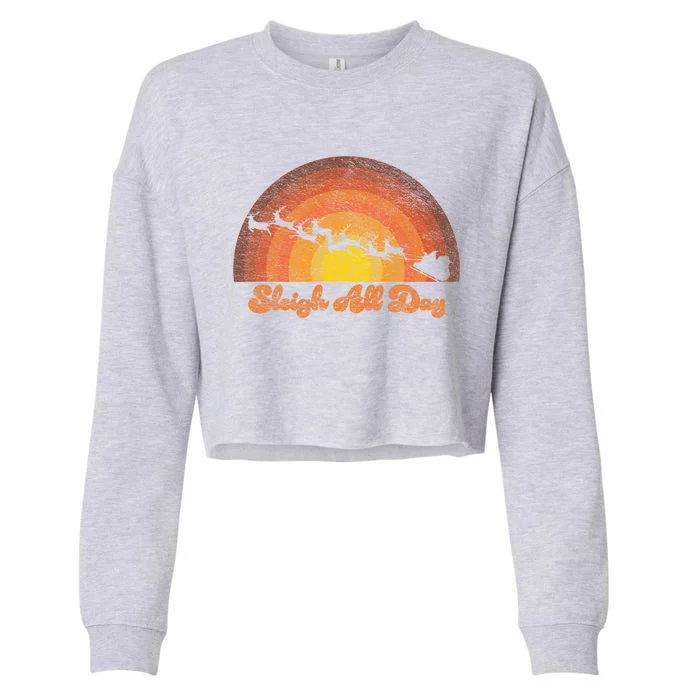 Santa Claus Sleigh All Day Retro Sunset Christmas Design Gift Cropped Pullover Crew