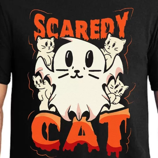 Scaredy Cat Spooky Ghost Halloween Costume Cat Lover Gift Pajama Set