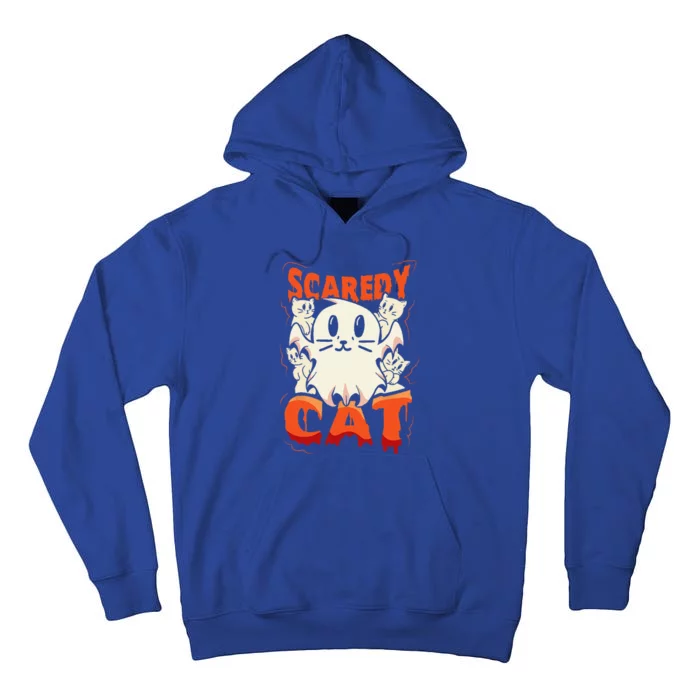 Scaredy Cat Spooky Ghost Halloween Costume Cat Lover Gift Tall Hoodie