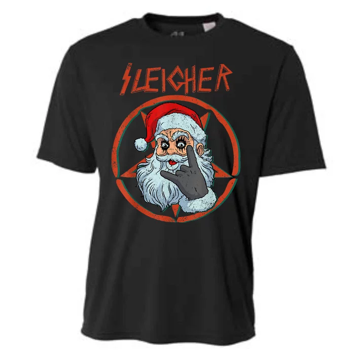 Sleigher Christmas Shirt Heavy Metal Xmas Hail Santa Xmas Hail Santa Cooling Performance Crew T-Shirt