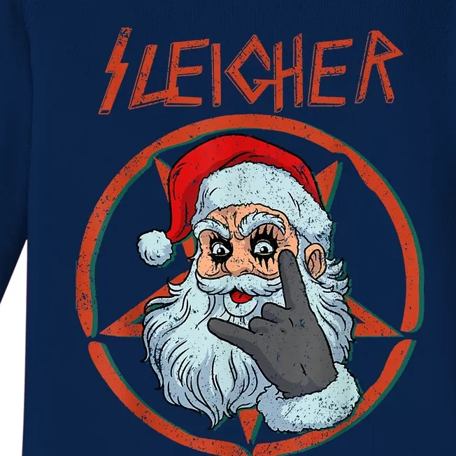 Sleigher Christmas Shirt Heavy Metal Xmas Hail Santa Xmas Hail Santa Baby Long Sleeve Bodysuit