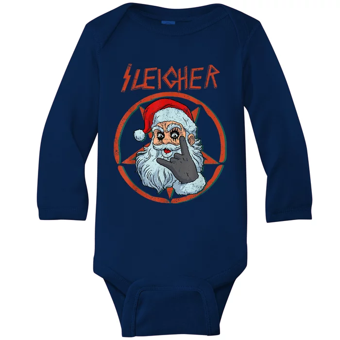 Sleigher Christmas Shirt Heavy Metal Xmas Hail Santa Xmas Hail Santa Baby Long Sleeve Bodysuit