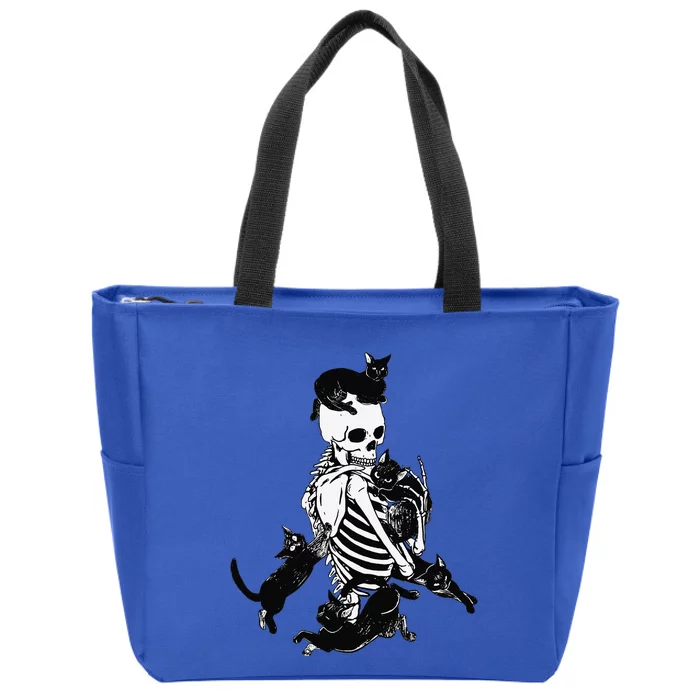 Skeleton Cat Skull Kitty Cute Cat Goth Halloween Zip Tote Bag