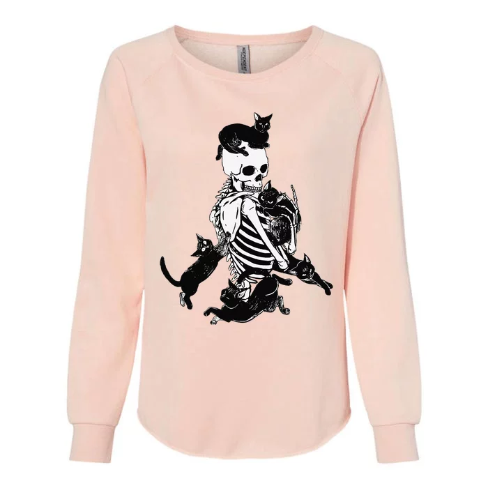 Skeleton Cat Skull Kitty Cute Cat Goth Halloween Womens California Wash Sweatshirt