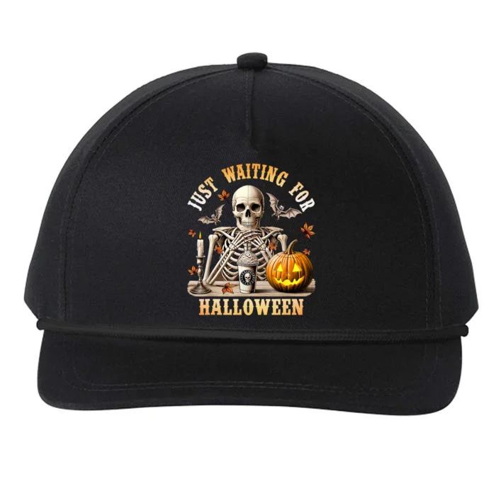 Skeleton Coffee Spooky Season Just Waiting For Halloween Snapback Five-Panel Rope Hat