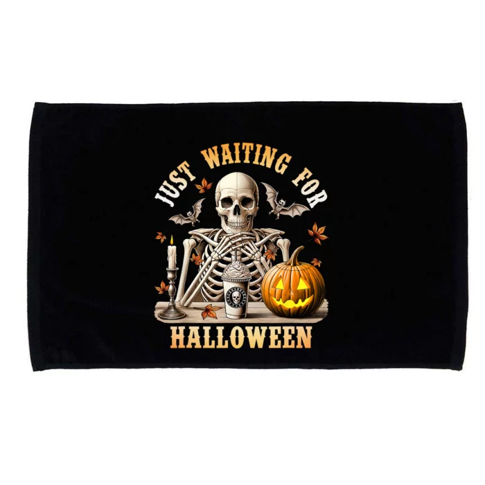 Skeleton Coffee Spooky Season Just Waiting For Halloween Microfiber Hand Towel