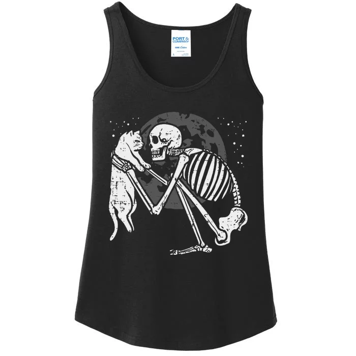 Skeleton Cat Skull Kitty Cute Goth Halloween Ladies Essential Tank