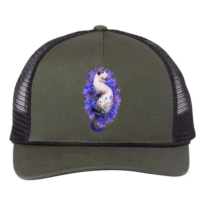 Siamese Cat Sleeping In Lavender Retro Rope Trucker Hat Cap