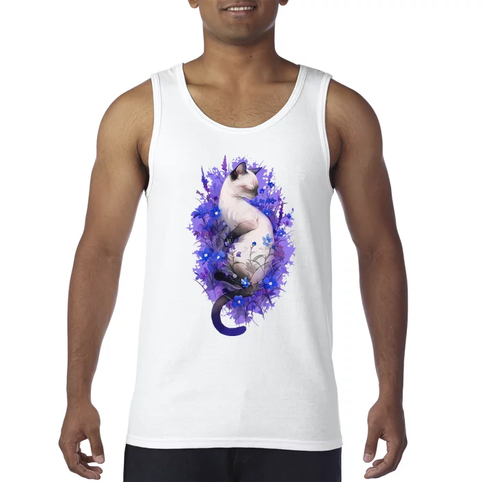 Siamese Cat Sleeping In Lavender Tank Top