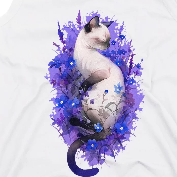 Siamese Cat Sleeping In Lavender Tank Top