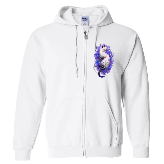 Siamese Cat Sleeping In Lavender Full Zip Hoodie