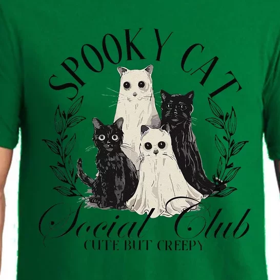 Spooky Cat Social Club Ghost Cat Halloween Gothic Black Cat Pajama Set