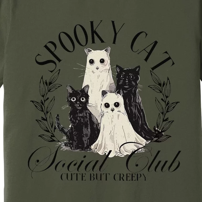 Spooky Cat Social Club Ghost Cat Halloween Gothic Black Cat Premium T-Shirt