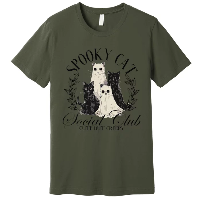 Spooky Cat Social Club Ghost Cat Halloween Gothic Black Cat Premium T-Shirt