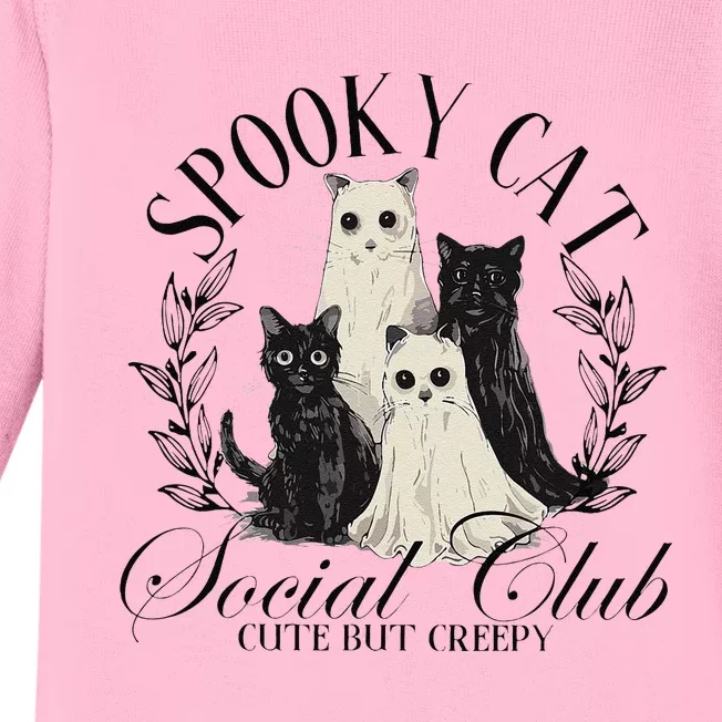 Spooky Cat Social Club Ghost Cat Halloween Gothic Black Cat Baby Long Sleeve Bodysuit