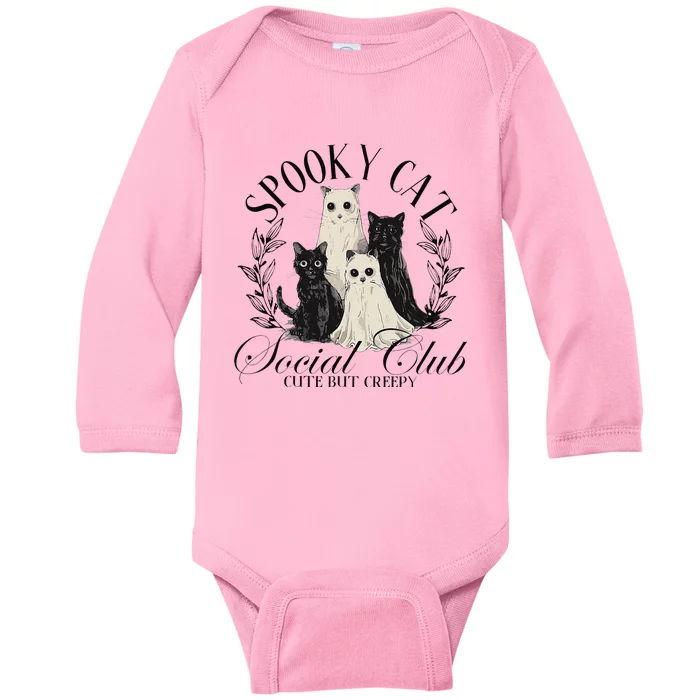 Spooky Cat Social Club Ghost Cat Halloween Gothic Black Cat Baby Long Sleeve Bodysuit