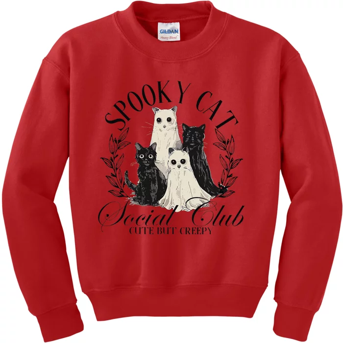 Spooky Cat Social Club Ghost Cat Halloween Gothic Black Cat Kids Sweatshirt