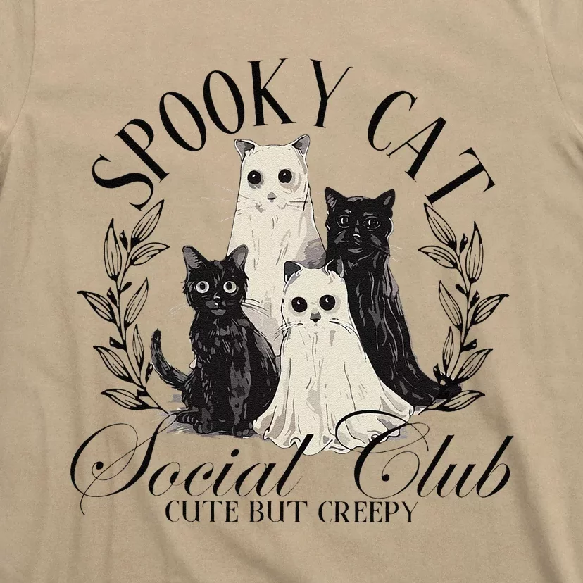 Spooky Cat Social Club Ghost Cat Halloween Gothic Black Cat T-Shirt