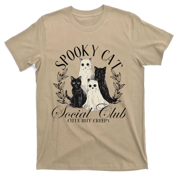 Spooky Cat Social Club Ghost Cat Halloween Gothic Black Cat T-Shirt