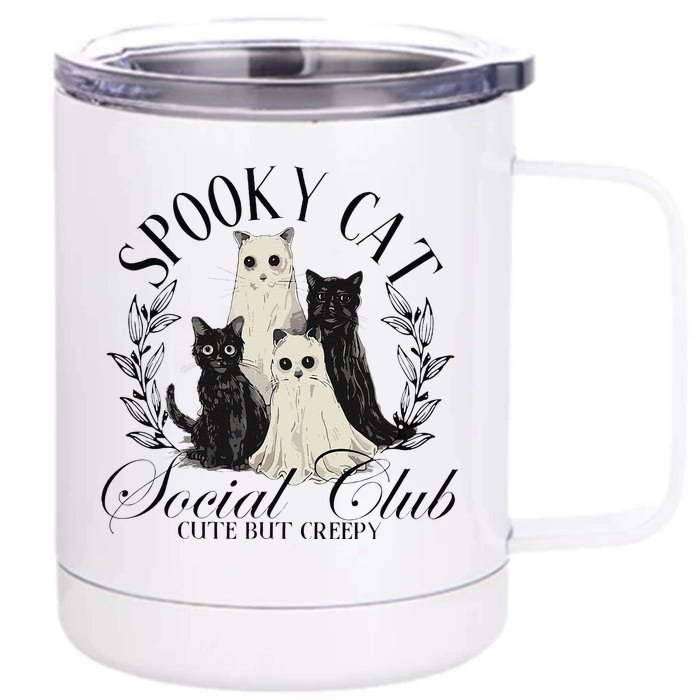 Spooky Cat Social Club Ghost Cat Halloween Gothic Black Cat Front & Back 12oz Stainless Steel Tumbler Cup