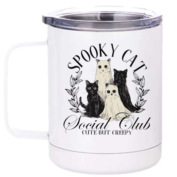 Spooky Cat Social Club Ghost Cat Halloween Gothic Black Cat Front & Back 12oz Stainless Steel Tumbler Cup