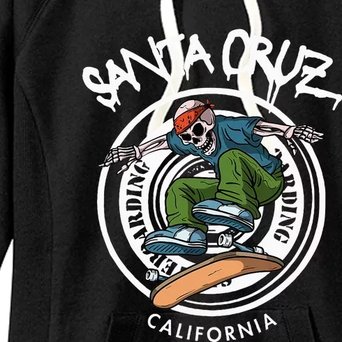 Santa Cruz Skater Laid Back California Skeleton Skateboarder Women's Fleece Hoodie