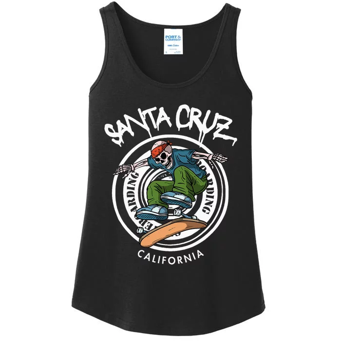 Santa Cruz Skater Laid Back California Skeleton Skateboarder Ladies Essential Tank