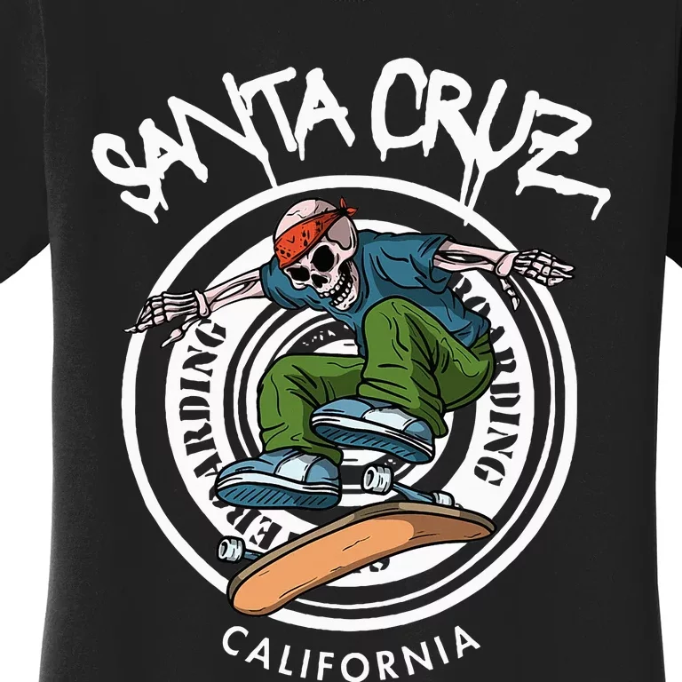 Santa Cruz Skater Laid Back California Skeleton Skateboarder Women's T-Shirt