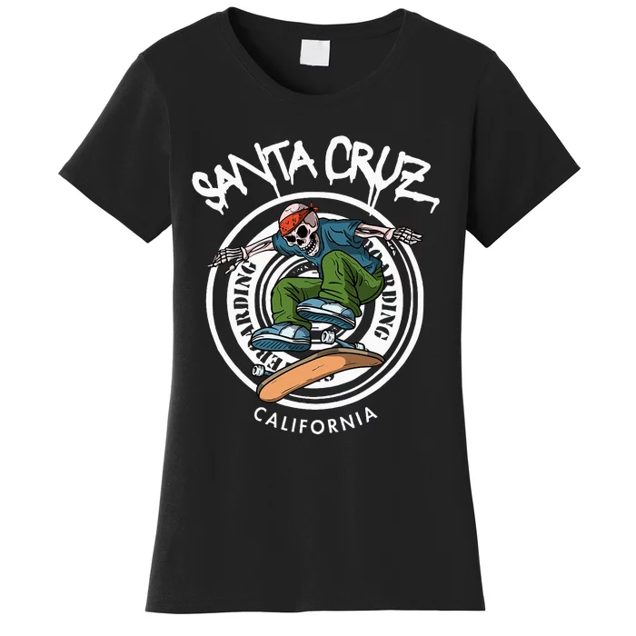 Santa Cruz Skater Laid Back California Skeleton Skateboarder Women's T-Shirt