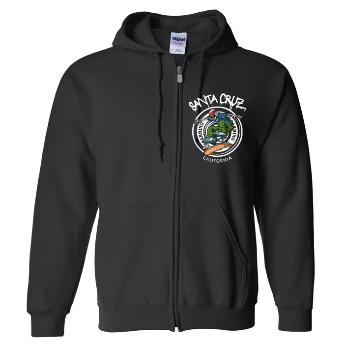 Santa Cruz Skater Laid Back California Skeleton Skateboarder Full Zip Hoodie